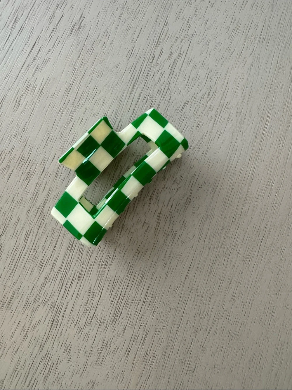 Green and White Checkered Hair Clip